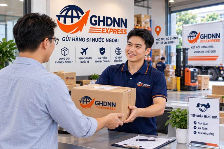 Khách hàng đến trực tiếp gửi hàng tại kho GHDNN Express tại TP HCM