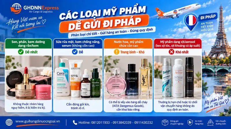 Các loại mỹ phẩm dễ gửi đi Pháp
