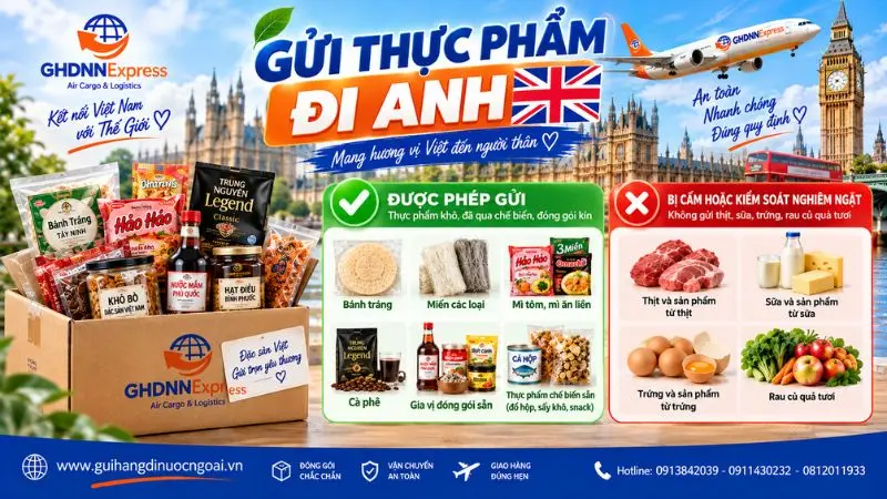 Các loại thực phẩm được phép gửi đi Anh