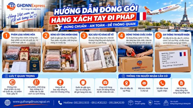 Hướng dẫn đóng gói gửi hàng xách tay đi Pháp
