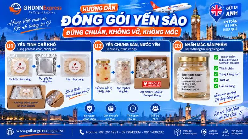 Hướng dẫn đóng gói yến sào đi Anh đúng chuẩn