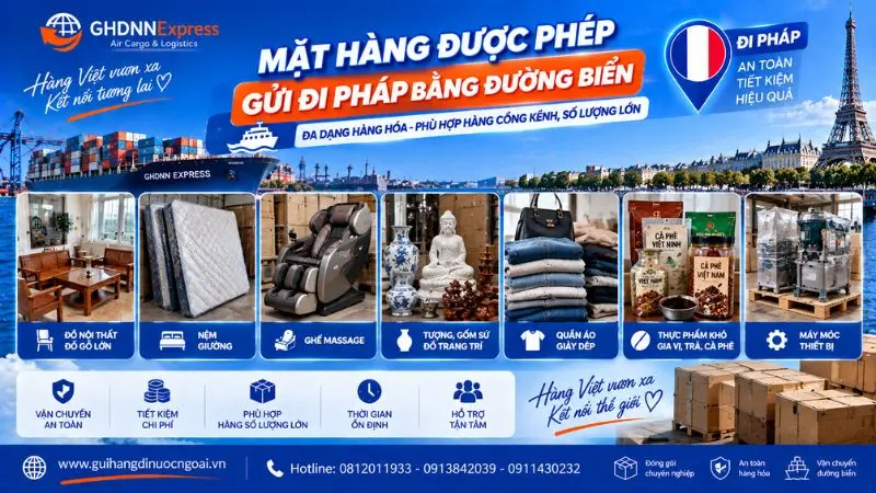 Các mặt hàng được phép gửi đi Pháp bằng đường biển