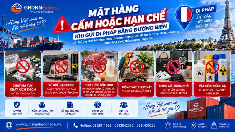 Mặt hàng hạn chế hoặc cấm gửi đi Pháp bằng đường biển