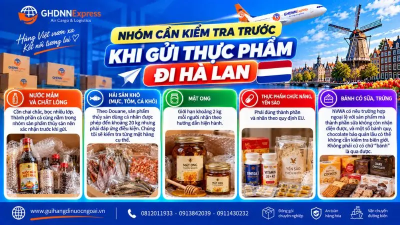 Nhóm hàng cần kiểm tra trước khi gửi thực phẩm đi Hà Lan