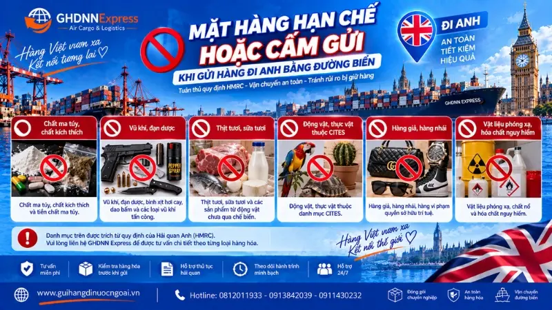 Những mặt hàng hạn chế hoặc cấm gửi đi Anh bằng đường biển