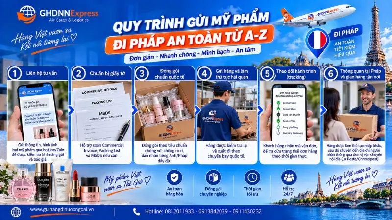 Quy trình gửi mỹ phẩm đi Pháp an toàn