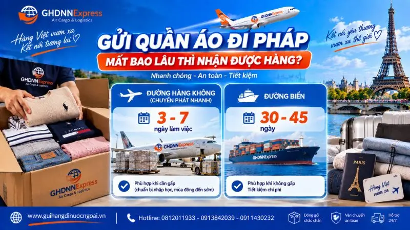 Thời gian gửi quần áo đi Pháp nhận hàng chỉ từ 3 ngày