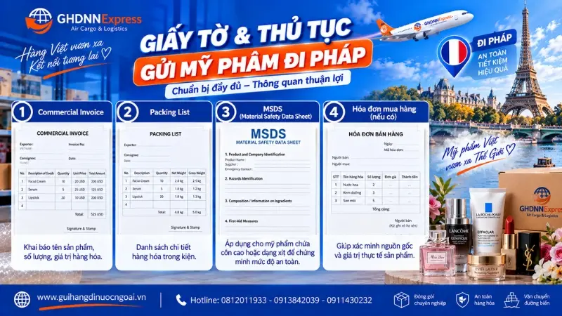 Giấy tờ và thủ tục gửi mỹ phẩm đi Pháp