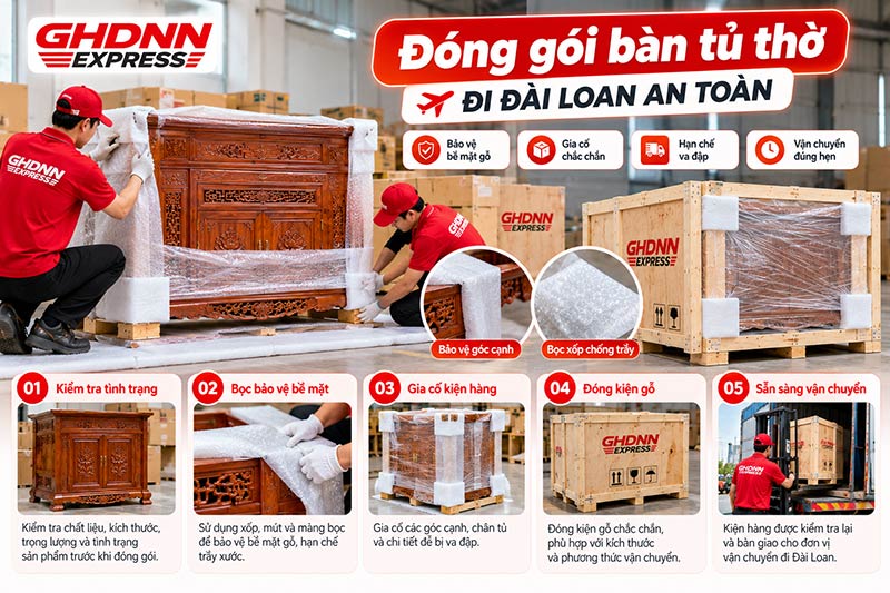 Vận chuyển bàn tủ thờ đi Đài Loan