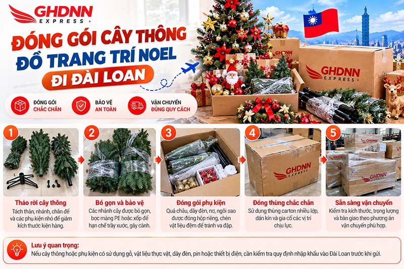Vận chuyển cây thông đồ trang trí Noel đi Đài Loan