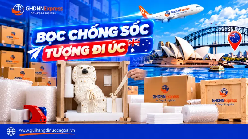 Bọc bảo vệ chi tiết tượng trước khi vận chuyển quốc tế