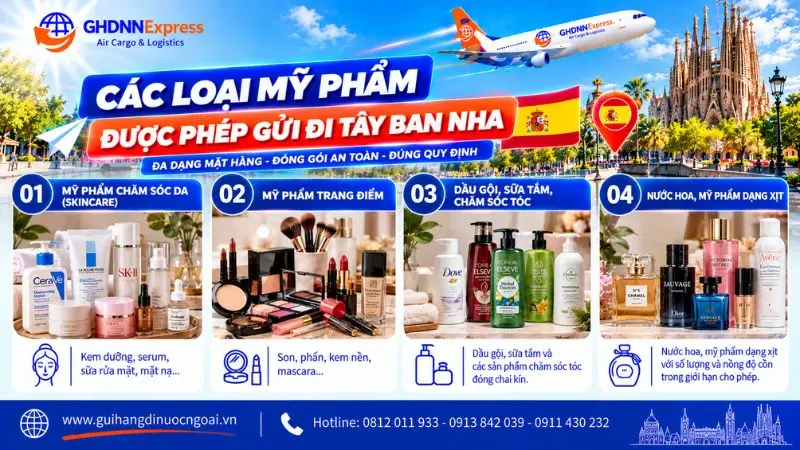 Các loại mỹ phẩm được phép gửi đi Tây Ban Nha