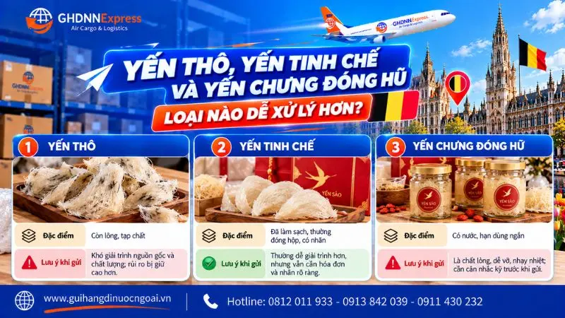 Phân biệt các loại yến khi gửi đi Bỉ