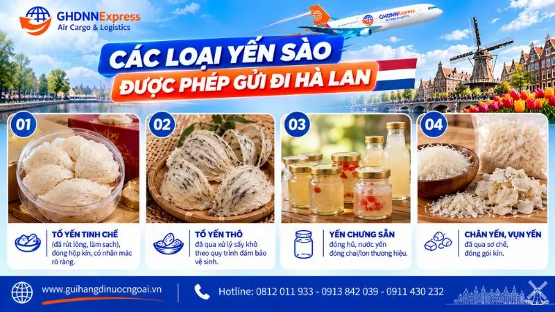 Các loại yến sào được phép gửi đi Hà Lan