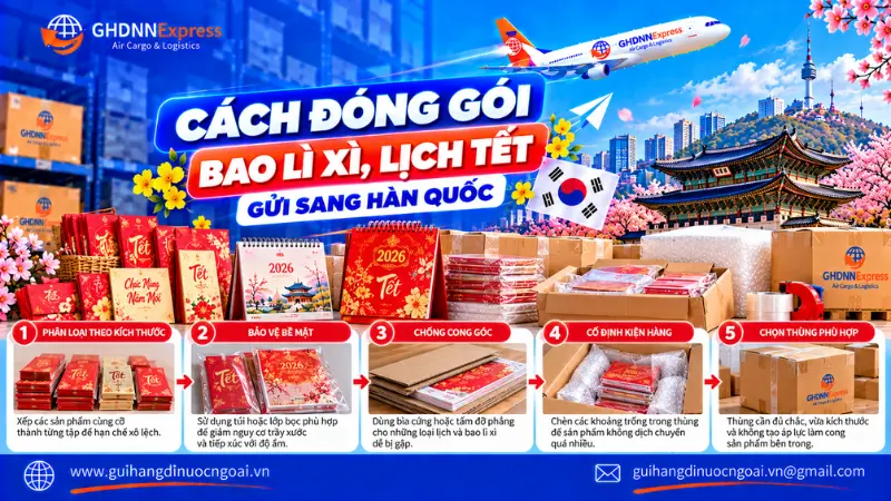 Cách đóng gói bao lì xì lịch Tết gửi đi Hàn Quốc