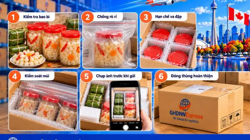 Cách đóng gói củ kiệu gửi đi canada