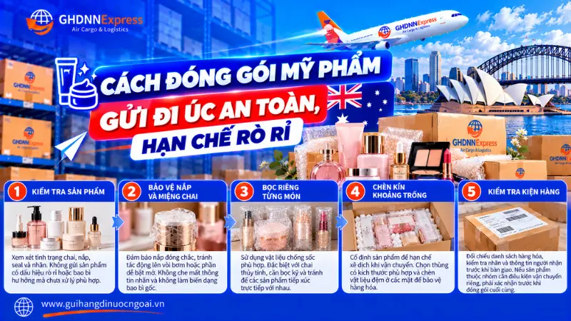 Cách đóng gói mỹ phẩm gửi đi Úc an toàn, hạn chế rò rỉ