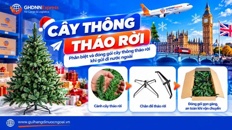 Cây thông noel nhân tạo được tháo rời để chuẩn bị vận chuyển quốc tế