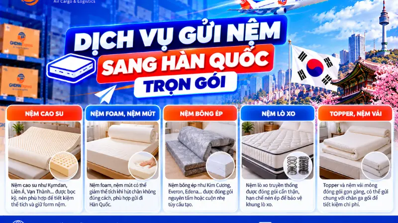 Dịch vụ gửi nệm sang hàn quốc trọn gói