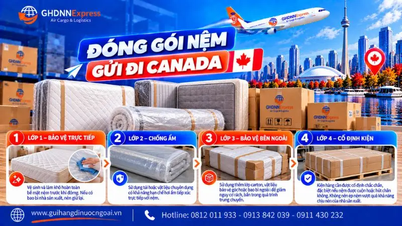 Đóng gói nệm gửi đi Canada