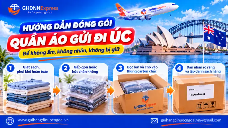  đóng gói quần áo gửi đi Úc để không ẩm, không nhăn, không bị giữ