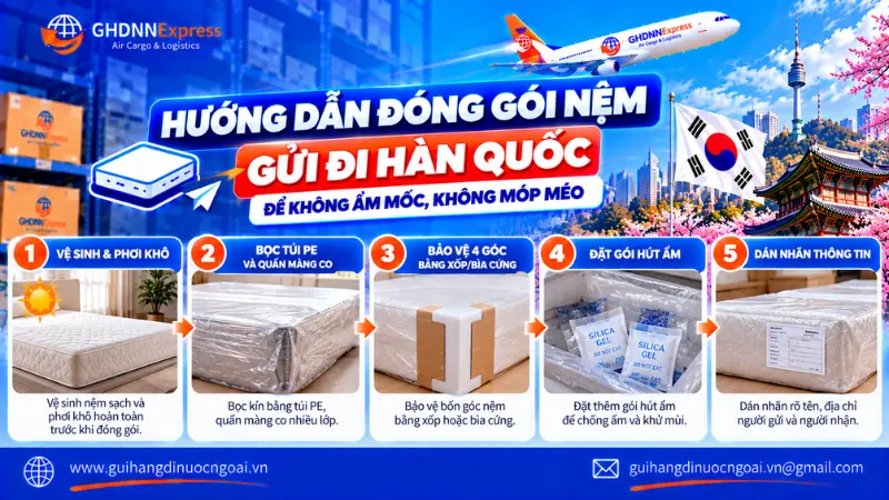 Hướng dẫn đóng gói nệm gửi đi Hàn Quốc đúng chuẩn