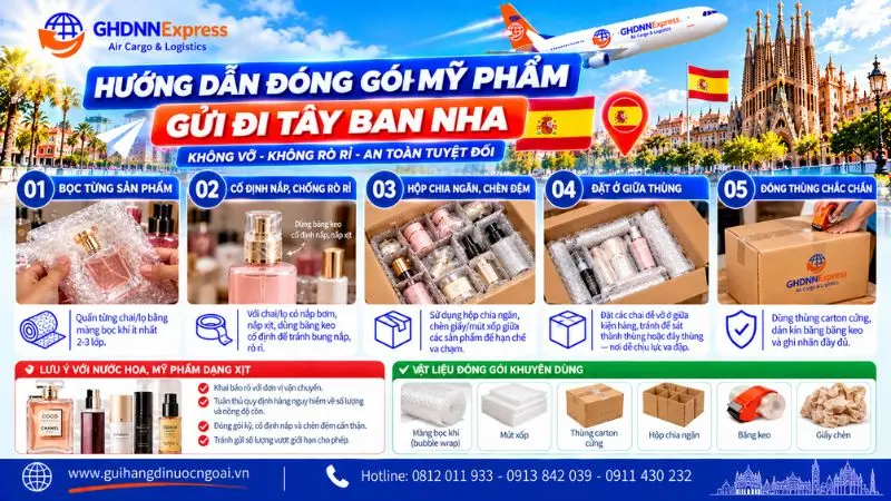 Hướng dẫn đóng gói mỹ phẩm đi Tây Ban Nha không vỡ