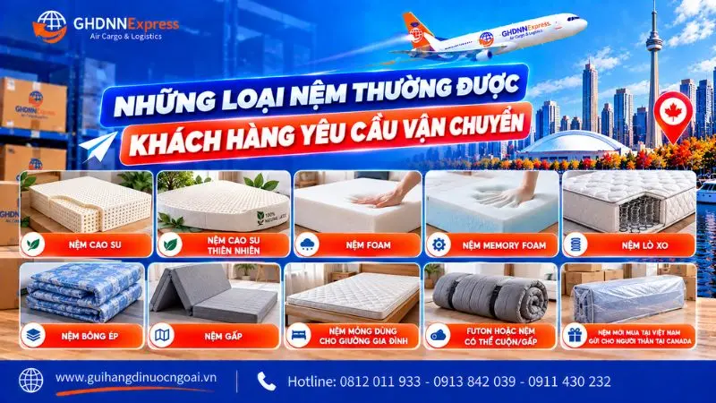 Những loại nệm thường được khách hàng yêu cầu vận chuyển đi Canada