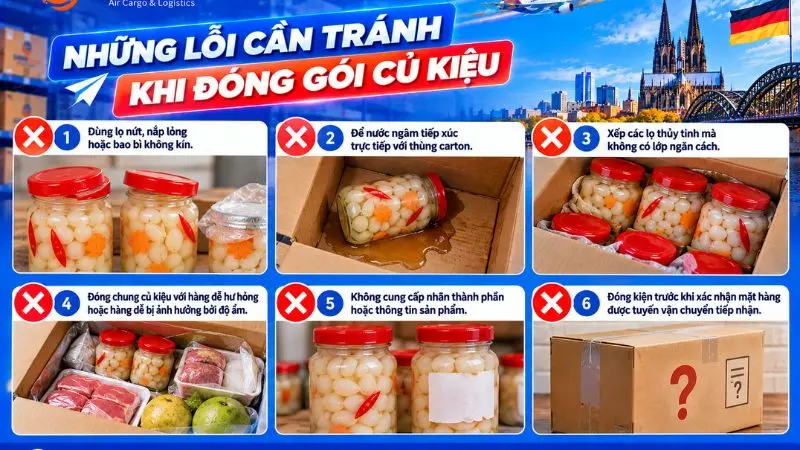 Những lỗi cần tránh khi đóng gói củ kiệu gửi đi Đức