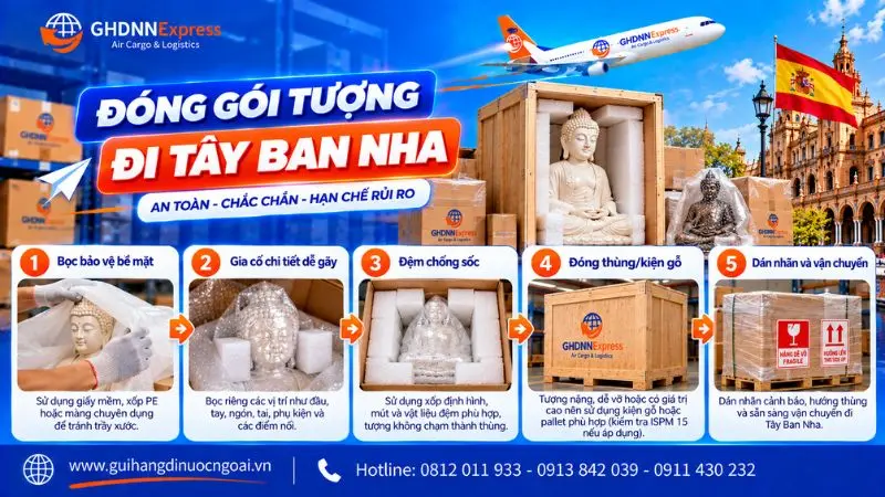 Hướng dẫn đóng gói tượng an toàn để vận chuyển sang Tây Ban Nha