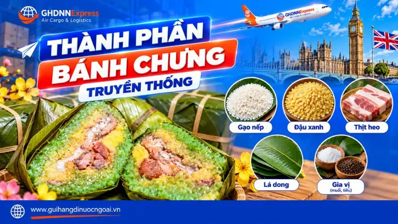 Thành phần bánh chưng truyền thống có nhân thịt heo